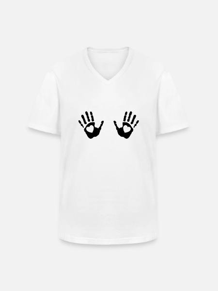 hand_print_love__f1 - T-shirt col V Homme - blanc