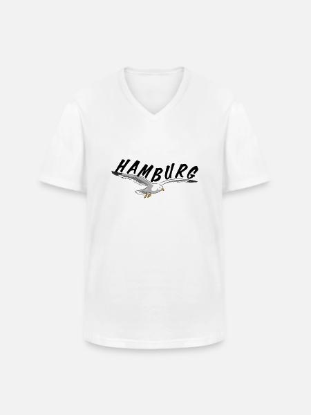 Hamburg über Möwe - schwarz - Männer-T-Shirt mit V-Ausschnitt - Weiß