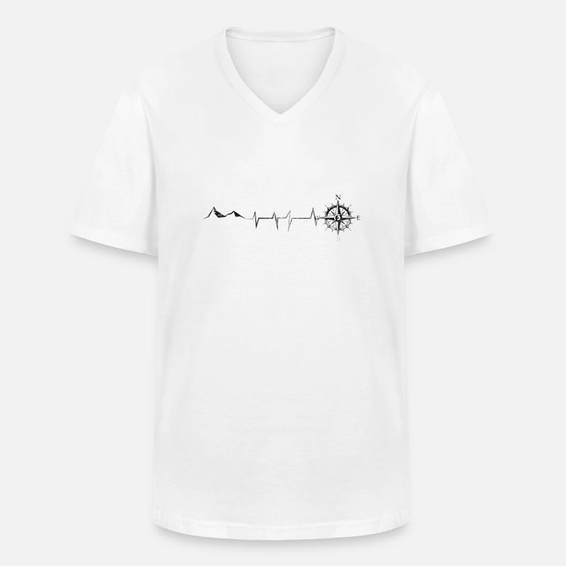 Herzschlag - Kompass - Berg - (5) - Männer-T-Shirt mit V-Ausschnitt - Weiß