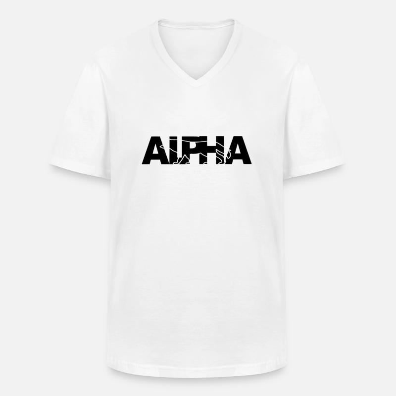 ALPHA WOLF - Männer-T-Shirt mit V-Ausschnitt - Weiß