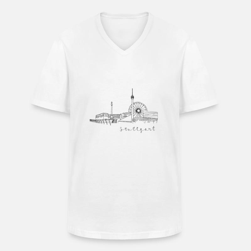 Stuttgart Skyline - Männer-T-Shirt mit V-Ausschnitt - Weiß