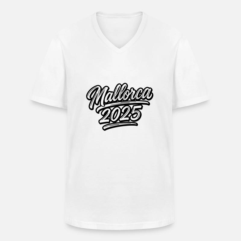 Mallorca 2025 - Männer-T-Shirt mit V-Ausschnitt - Weiß