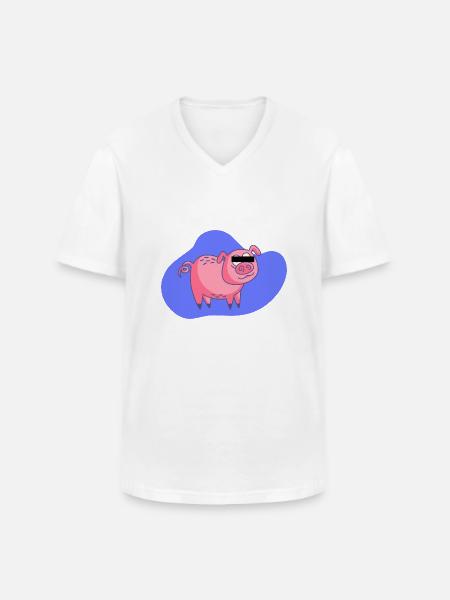 Cartoon Pig - Men's V-Neck T-Shirt - white