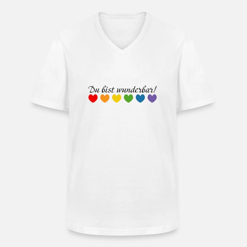 Regenbogenherzchen du bist wunderbar - Männer-T-Shirt mit V-Ausschnitt - Weiß