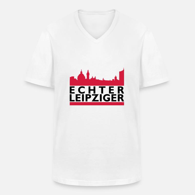 Echter Leipzig - Männer-T-Shirt mit V-Ausschnitt - Weiß