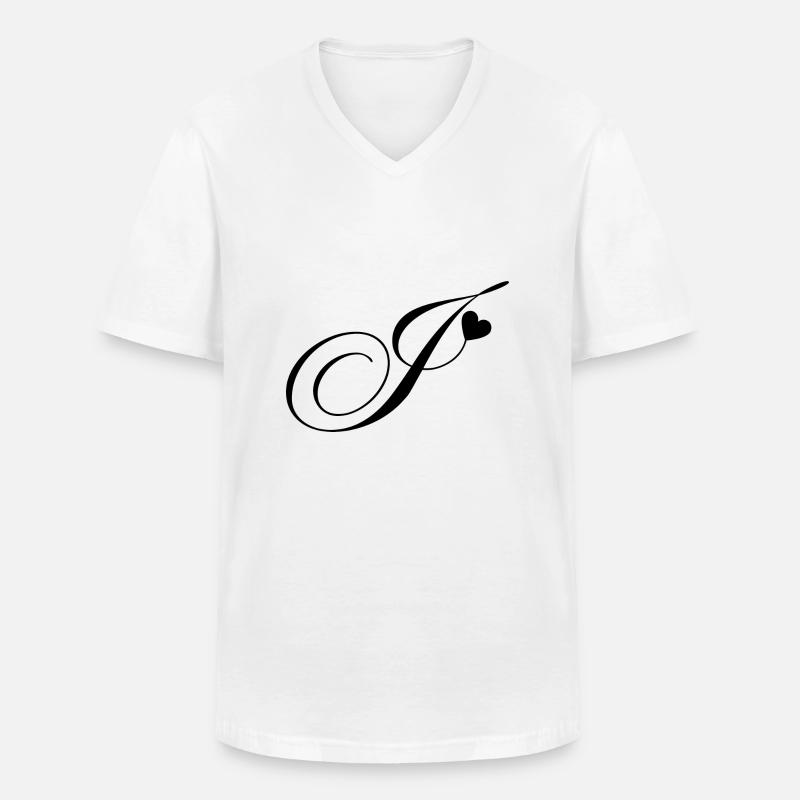 Buchstabe j Kalligraphie Herz - Männer-T-Shirt mit V-Ausschnitt - Weiß