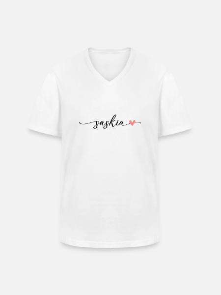 Saskia Name Calligraphy Font - Men's V-Neck T-Shirt - white