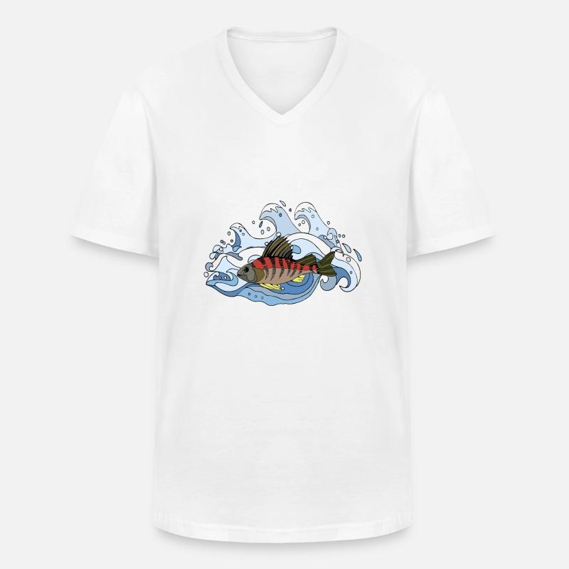Fisch - Männer-T-Shirt mit V-Ausschnitt - Weiß
