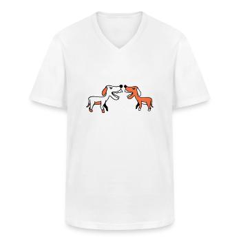 2 dogs bark loudly at Nasty Fight Biting Team - Men's V-Neck T-Shirt - white - Front - AI Model Male 185 light (185cm)