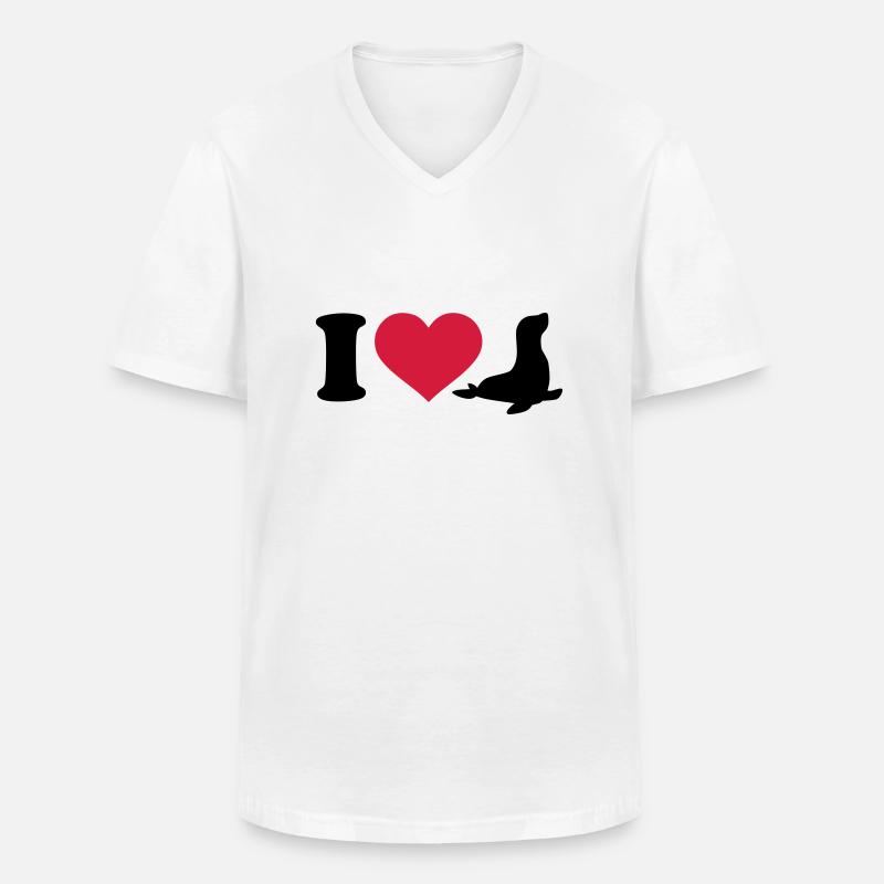 Robbe - Männer-T-Shirt mit V-Ausschnitt - Weiß