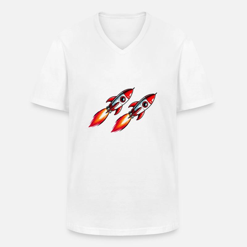 Rakete Comic - Männer-T-Shirt mit V-Ausschnitt - Weiß