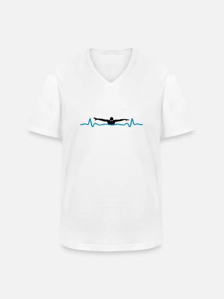 Swimming and heartbeat - Men's V-Neck T-Shirt - white