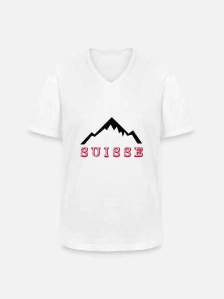 Mount Blanc - Suisse - Männer-T-Shirt mit V-Ausschnitt - Weiß