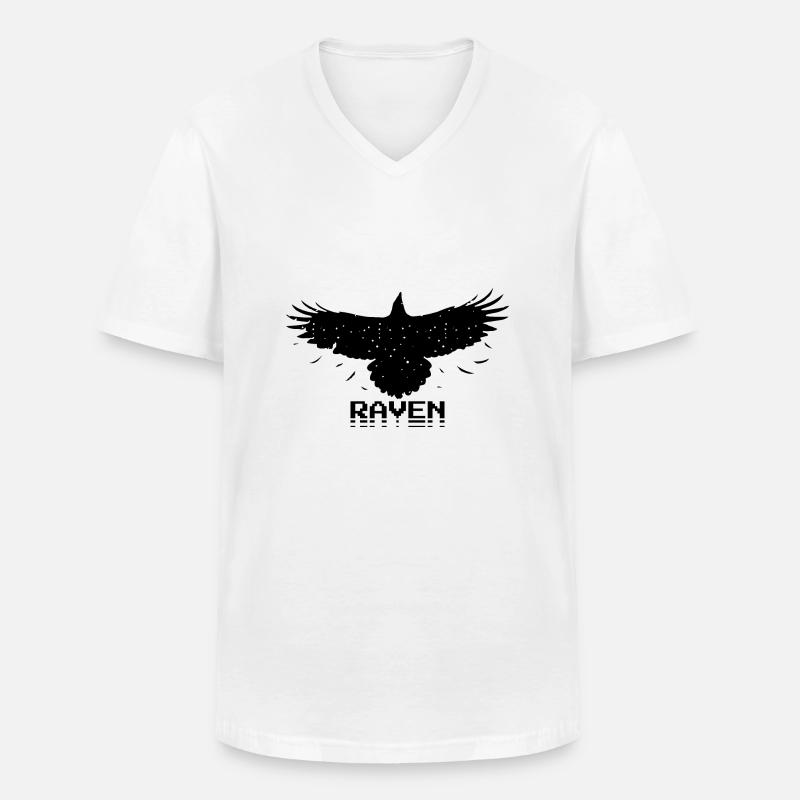Raven Retro Pixel Style - Männer-T-Shirt mit V-Ausschnitt - Weiß