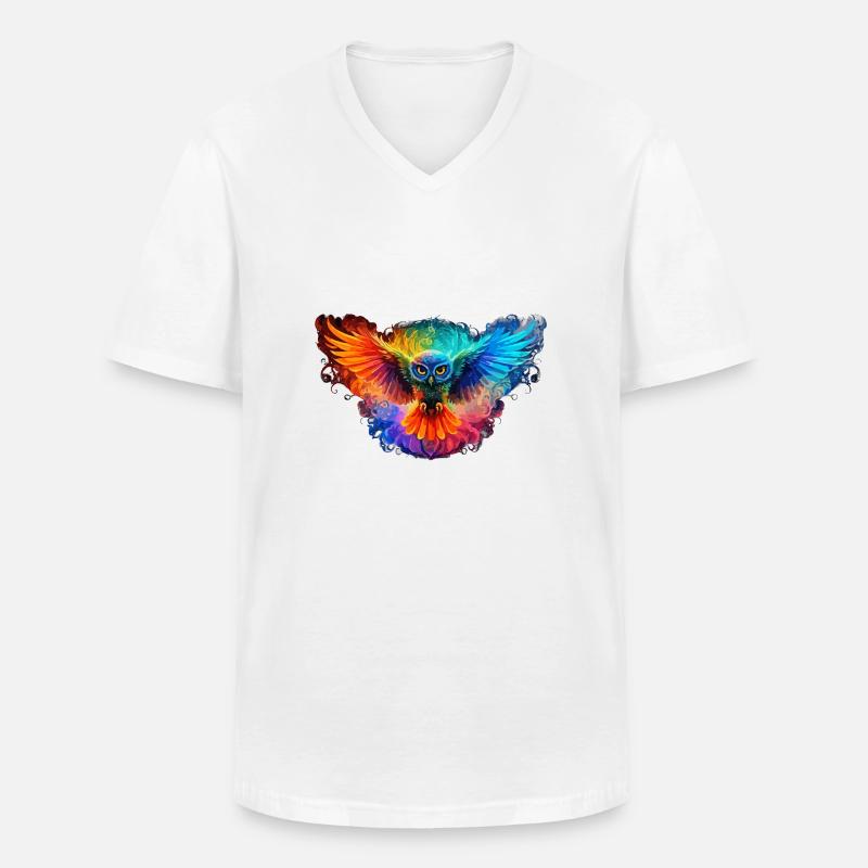 Regenbogen Eulenherz Kunst - Männer-T-Shirt mit V-Ausschnitt - Weiß