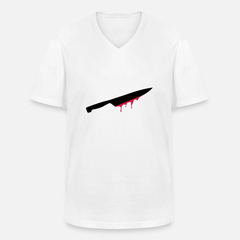 messer, klinge, blut, - Männer-T-Shirt mit V-Ausschnitt - Weiß