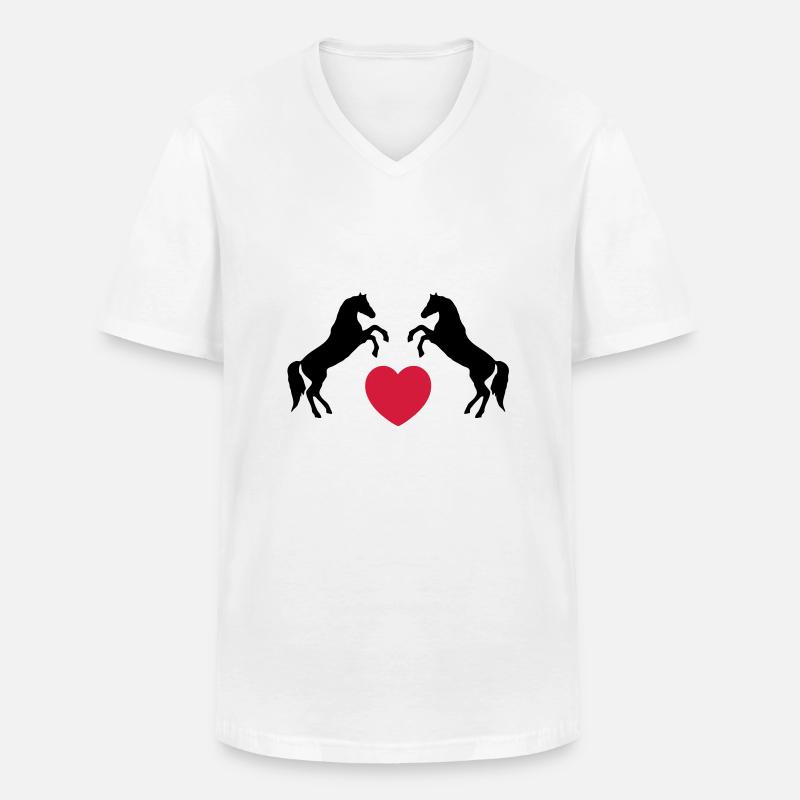 Zwei wilde Pferde mit Herz - Männer-T-Shirt mit V-Ausschnitt - Weiß