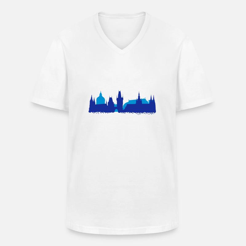 Prag Skyline - Männer-T-Shirt mit V-Ausschnitt - Weiß