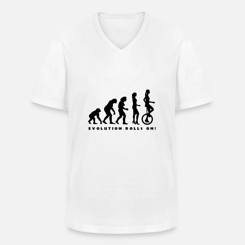 evolution_einradfahrerin_1c_b - Männer-T-Shirt mit V-Ausschnitt - Weiß