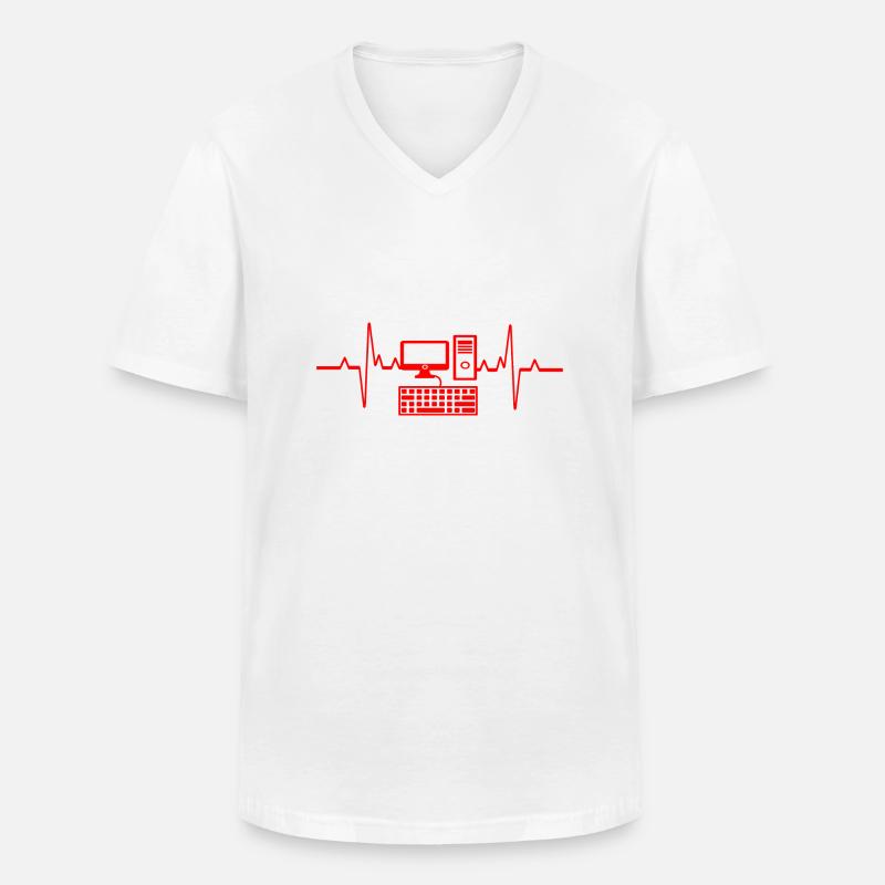 Herzschlag PC Gamer Computer Programmierer - Männer-T-Shirt mit V-Ausschnitt - Weiß