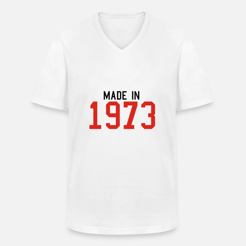 1973 - Männer-T-Shirt mit V-Ausschnitt - Weiß