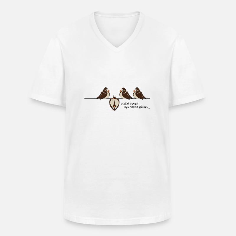 Spatz 'gegen den Strom' - Männer-T-Shirt mit V-Ausschnitt - Weiß