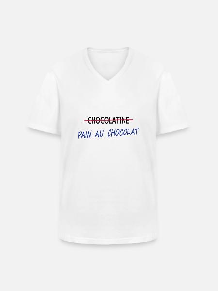 Pain au chocolat - T-shirt col V Homme - blanc