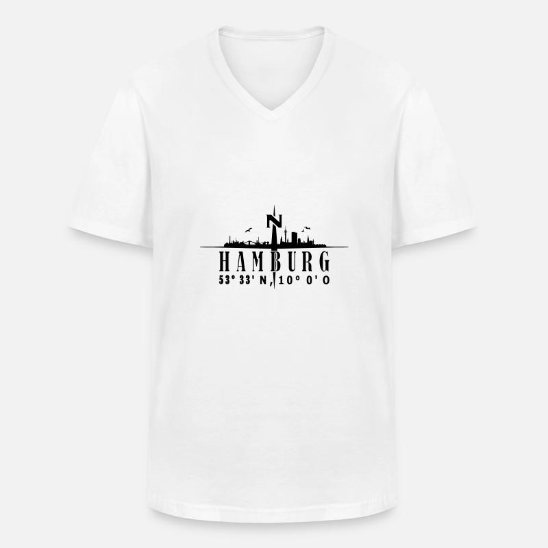 Skyline Hamburg mit Kompass - Männer-T-Shirt mit V-Ausschnitt - Weiß