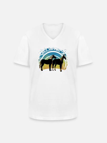 Pferde - Männer-T-Shirt mit V-Ausschnitt - Weiß