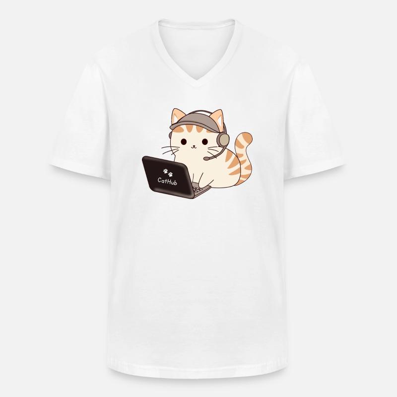 cat programmer - Männer-T-Shirt mit V-Ausschnitt - Weiß