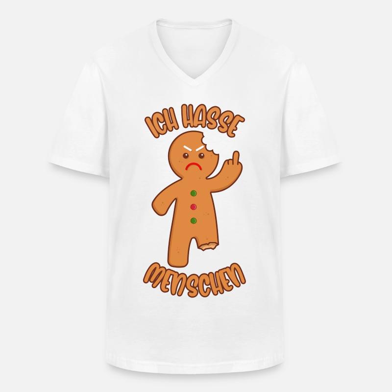 Lebkuchenmann Mittelfinger Ich hasse Menschen - Männer-T-Shirt mit V-Ausschnitt - Weiß