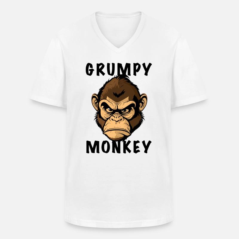 GRUMPY MONKEY - Männer-T-Shirt mit V-Ausschnitt - Weiß