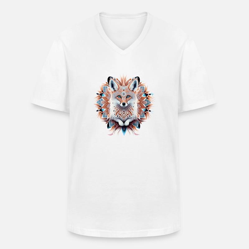 Mandala Fuchs - Männer-T-Shirt mit V-Ausschnitt - Weiß