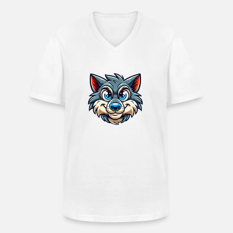 Wolf Comic - Men's V-Neck T-Shirt - white