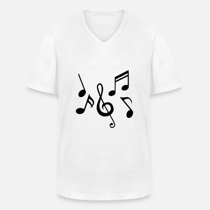 Noten - Männer-T-Shirt mit V-Ausschnitt - Weiß