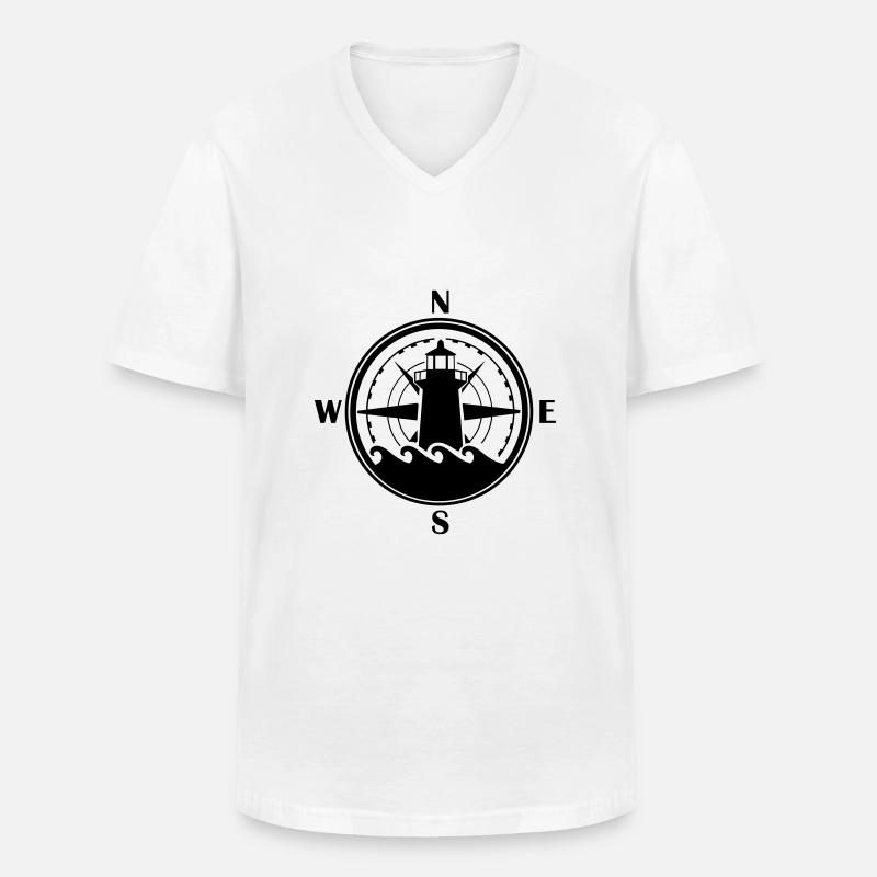 leuchtturm_kompass_02 - Männer-T-Shirt mit V-Ausschnitt - Weiß