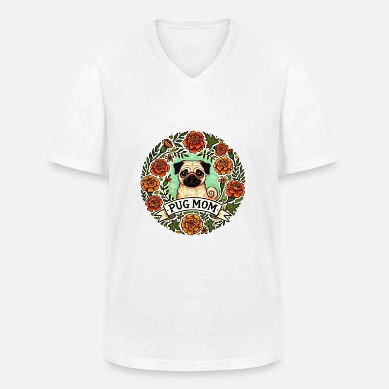 Mops-Mama - Männer-T-Shirt mit V-Ausschnitt - Weiß
