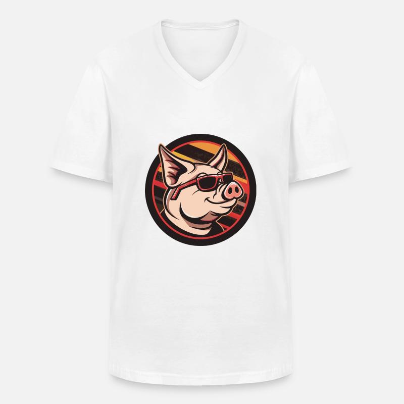 Schwein Comic Cool - Männer-T-Shirt mit V-Ausschnitt - Weiß