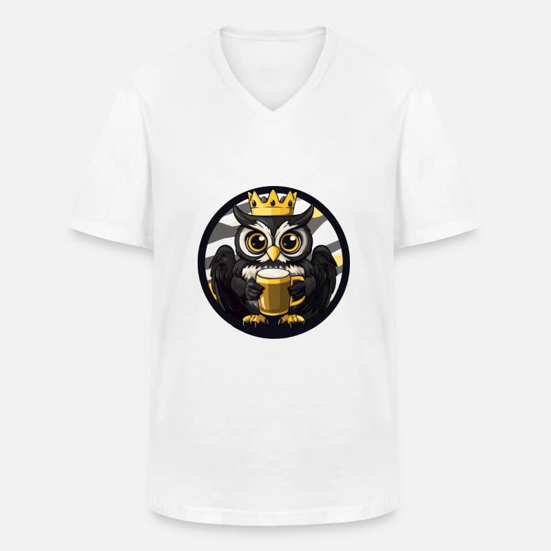 Eule Bier Comic - Männer-T-Shirt mit V-Ausschnitt - Weiß