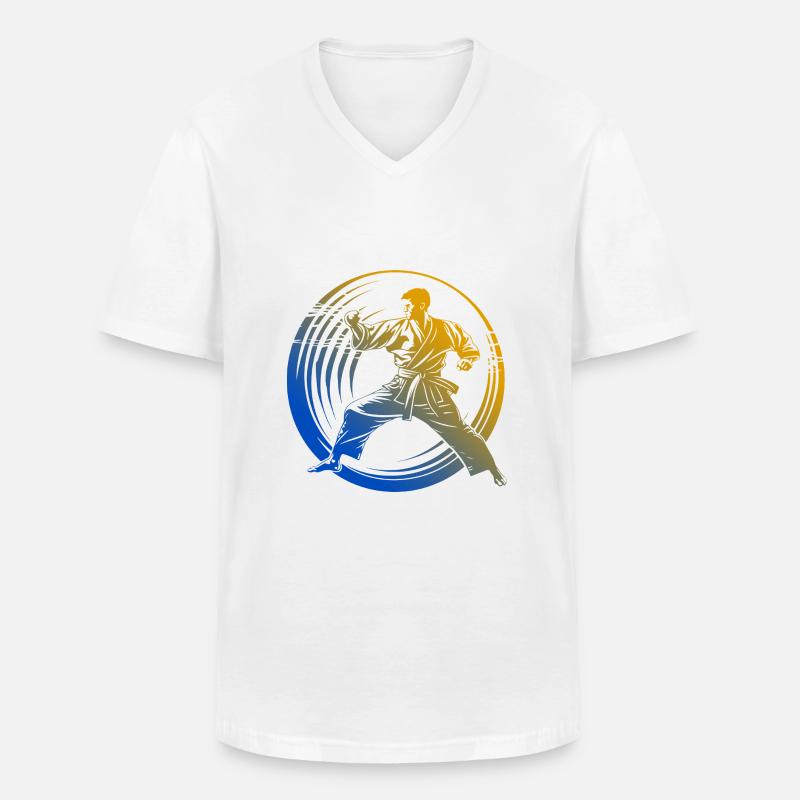 Karate Silhouette Bunt - Männer-T-Shirt mit V-Ausschnitt - Weiß