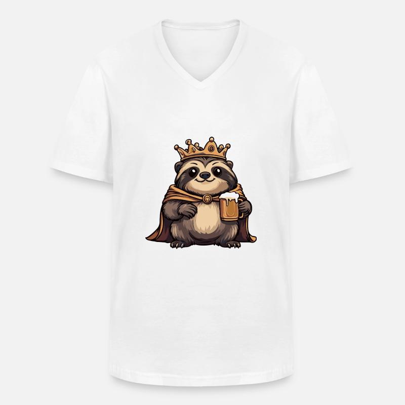 Faultier Bier Lustig - Männer-T-Shirt mit V-Ausschnitt - Weiß