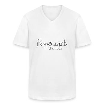 Papounet d'amour - T-shirt col V Homme - blanc - Devant - AI Model Male 185 light (185cm)