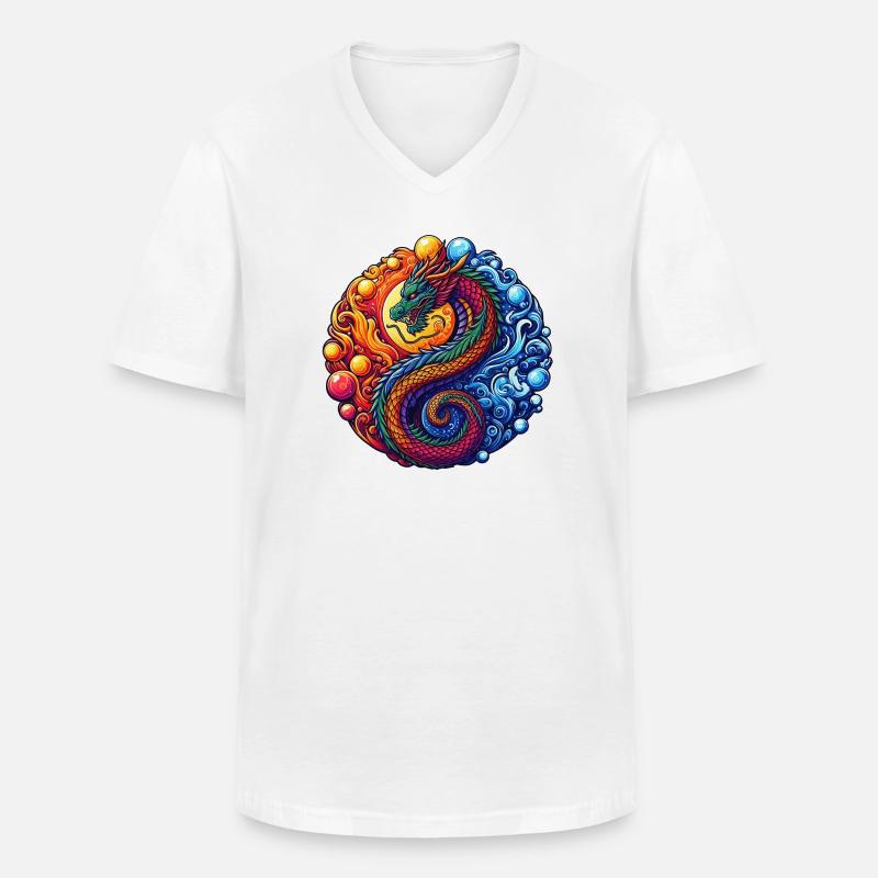 Lebendiger Yin-Yang-Drache - Männer-T-Shirt mit V-Ausschnitt - Weiß