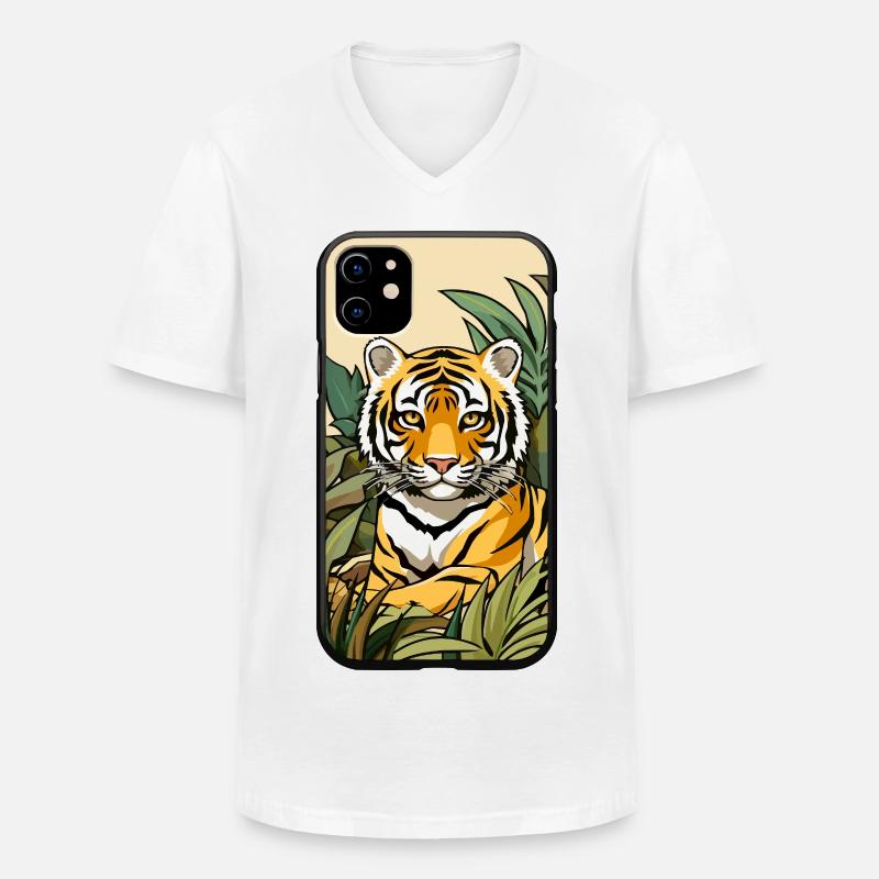 Tiger Dschungel Farbexplosion - Männer-T-Shirt mit V-Ausschnitt - Weiß
