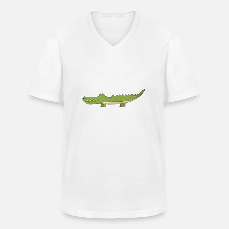 Krokodil - Männer-T-Shirt mit V-Ausschnitt - Weiß