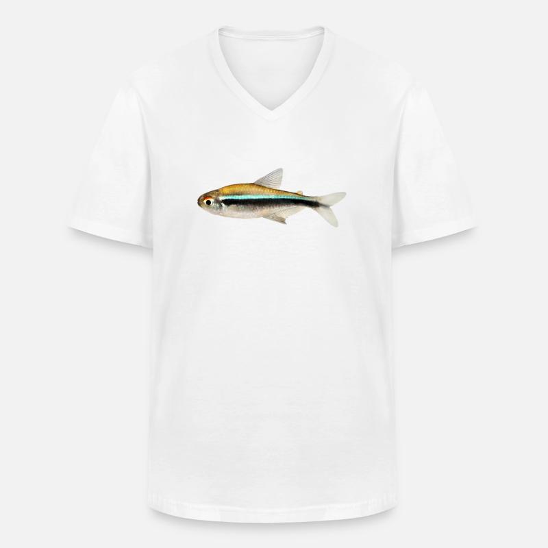 Schwarzer Neon, Hyphessobrycon herbertaxelrodi, DN - Männer-T-Shirt mit V-Ausschnitt - Weiß