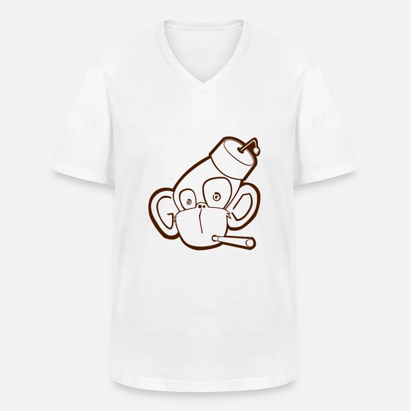 Affe mit Zigarette (Kontur) - Männer-T-Shirt mit V-Ausschnitt - Weiß