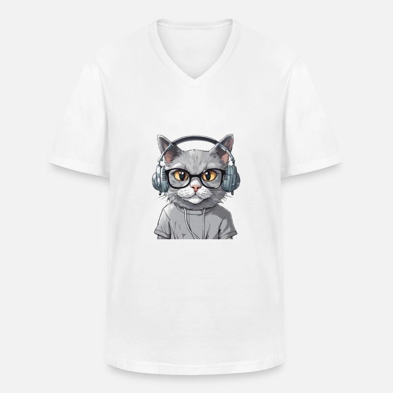 Grey Cat Web Developer - Men's V-Neck T-Shirt - white