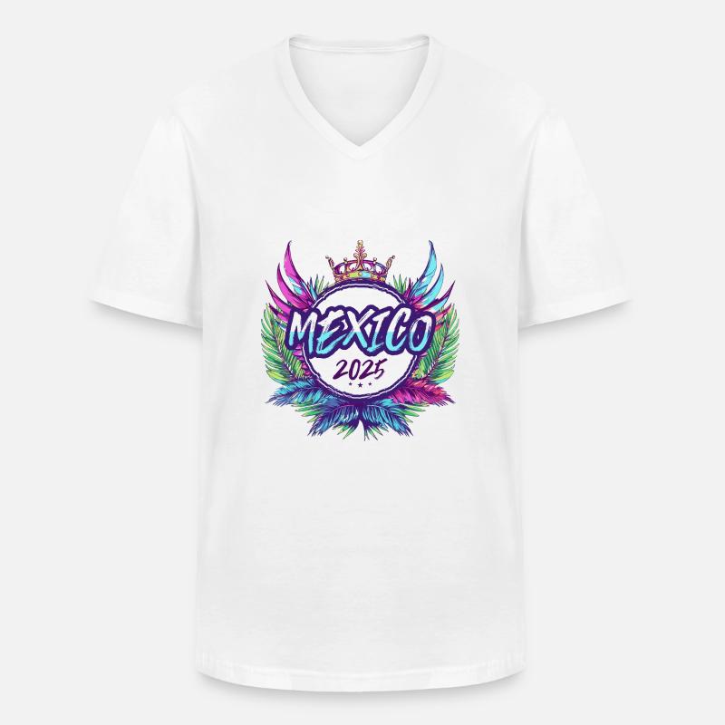 Mexiko 2025 Bunt - Männer-T-Shirt mit V-Ausschnitt - Weiß