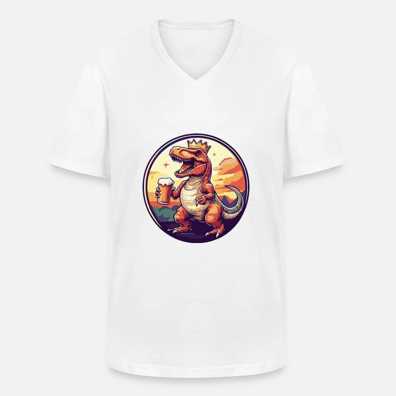 Dinosaurier T-Rex Bier Comic - Männer-T-Shirt mit V-Ausschnitt - Weiß